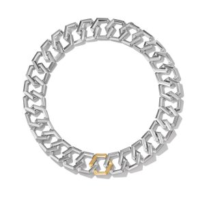 David Yurman Carlyle Necklace in Sterling Silver with 18K Yellow Gold, Size: 16 IN Collar Necklace Bailey's Fine Jewelry