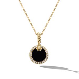 David Yurman Petite DY Elements Pendant Necklace in 18K Yellow Gold with Black Onyx and Pave Diamonds DY Bailey's Fine Jewelry