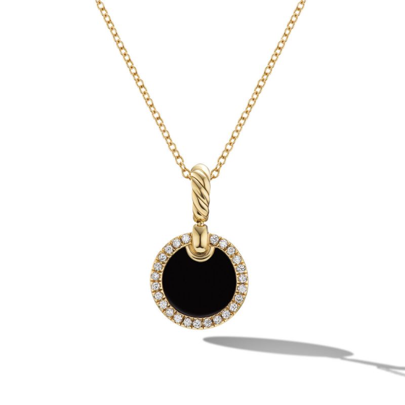 David Yurman Petite DY Elements Pendant Necklace in 18K Yellow Gold with Black Onyx and Pave Diamonds
