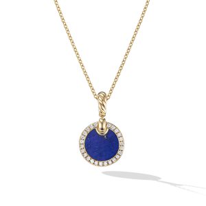 David Yurman Petite DY Elements Pendant Necklace in 18K Yellow Gold with Lapis and Pave Diamonds DY Bailey's Fine Jewelry