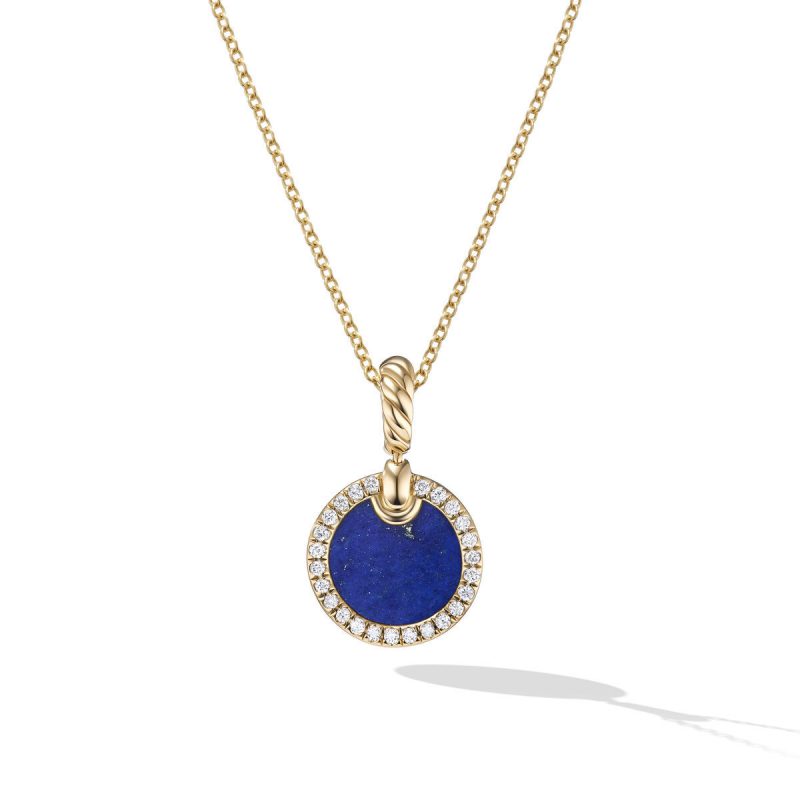 David Yurman Petite DY Elements Pendant Necklace in 18K Yellow Gold with Lapis and Pave Diamonds