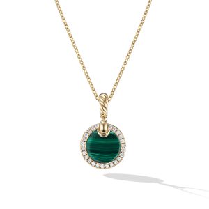 David Yurman Petite DY Elements Pendant Necklace in 18K Yellow Gold with Malachite and Pave Diamonds DY Bailey's Fine Jewelry