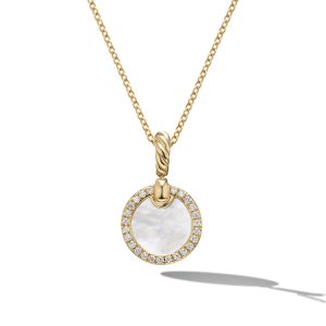David Yurman Petite DY Elements Pendant Necklace in 18K Yellow Gold with Mother of Pearl and Pave Diamonds DY Bailey's Fine Jewelry