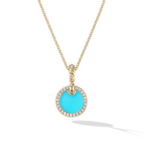 David Yurman Petite DY Elements Pendant Necklace in 18K Yellow Gold with Turquoise and Pave Diamonds DY Bailey's Fine Jewelry