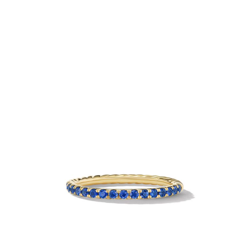 David Yurman Cable Collectibles Stack Ring in 18K Yellow Gold with Pave Blue Sapphires, Size: 5