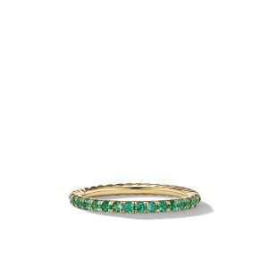 David Yurman Cable Collectibles Stack Ring in 18K Yellow Gold with Pave Emeralds, Size: 5 Bands Bailey's Fine Jewelry