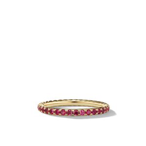 David Yurman Cable Collectibles Stack Ring in 18K Yellow Gold with Pave Rubies, Size: 6 Bands Bailey's Fine Jewelry
