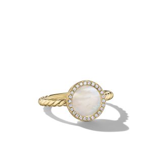 David Yurman Petite DY Elements Ring in 18K Yellow Gold with Mother of Pearl and Pave Diamonds, Size: 5 Bands Bailey's Fine Jewelry