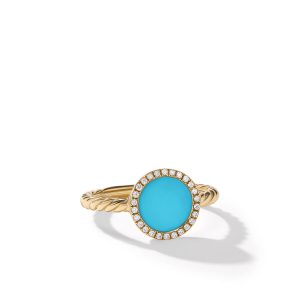 David Yurman Petite DY Elements Ring in 18K Yellow Gold with Turquoise and Pave Diamonds, Size: 5 Bands Bailey's Fine Jewelry