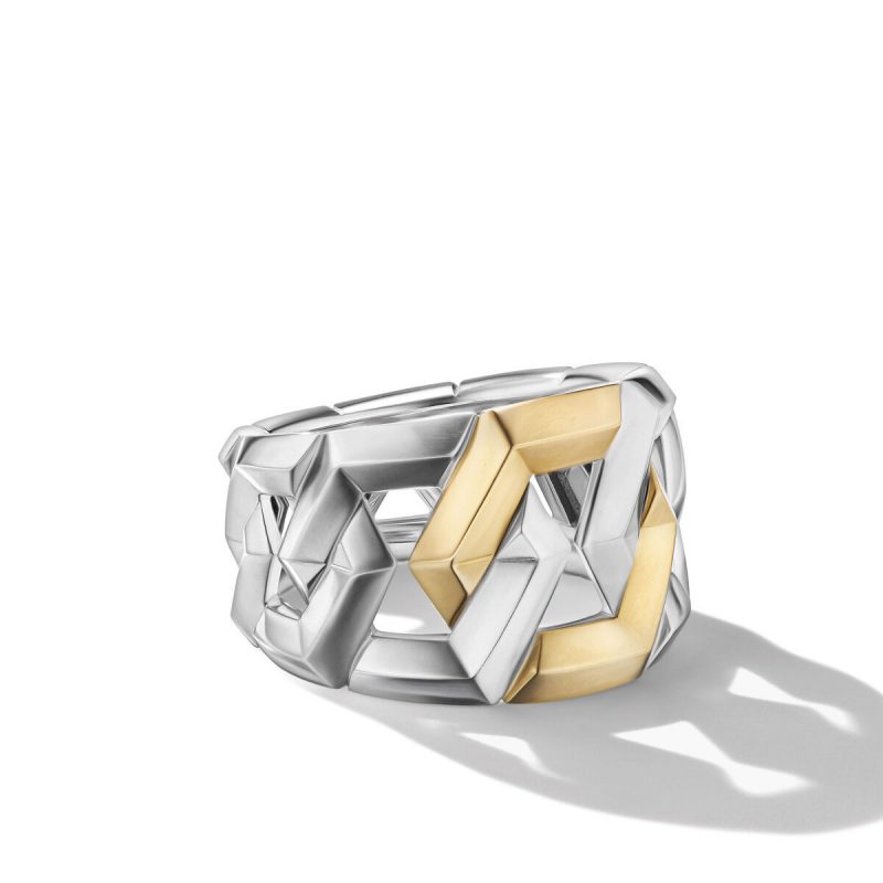 David Yurman Carlyle Ring in Sterling Silver with 18K Yellow Gold, Size: 6