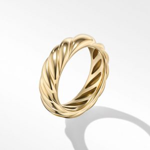 David Yurman Sculpted Cable Band Ring in 18K Yellow Gold, Size: 8