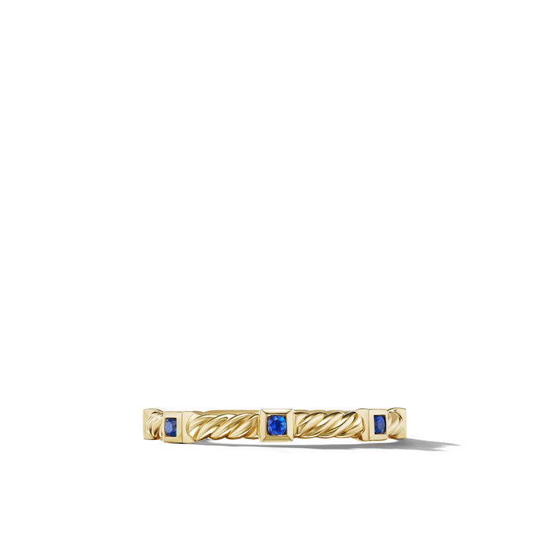 David Yurman Cable Collectibles Stack Ring in 18K Yellow Gold with Blue Sapphires, Size: 5