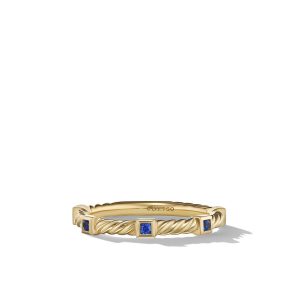 David Yurman Cable Collectibles Stack Ring in 18K Yellow Gold with Blue Sapphires, Size: 6 Bands Bailey's Fine Jewelry