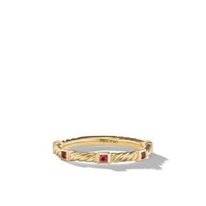 David Yurman Cable Collectibles Stack Ring in 18K Yellow Gold with Rubies, Size: 6 Bands Bailey's Fine Jewelry