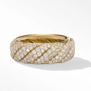 David Yurman Sculpted Cable Band Ring in 18K Yellow Gold with Pave Diamonds, Size: 6 DY Bailey's Fine Jewelry