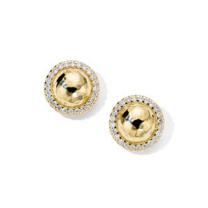 Ippolita Stardust Small Hammered Dome Earrings with Diamonds in 18K Gold Earrings Bailey's Fine Jewelry