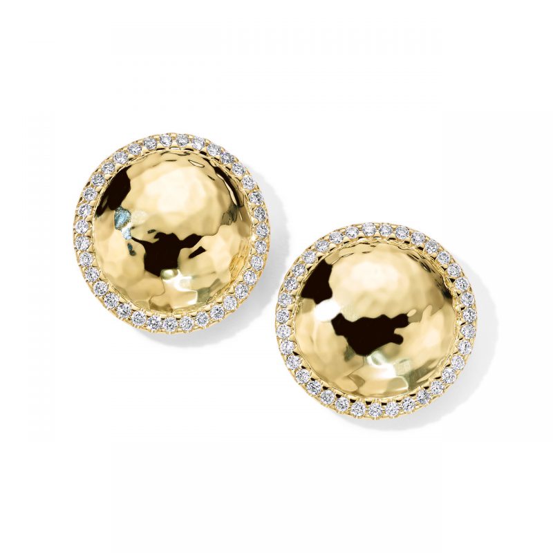 Ippolita Stardust Medium Hammered Dome Earrings with Diamonds in 18K Gold