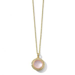 Ippolita Lollipop Rose Quartz Citrine Mini Pendant Necklace in 18K Gold with Diamonds