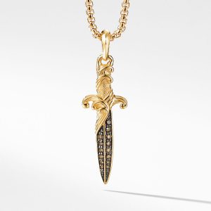 David Yurman Waves Dagger Amulet in 18K Yellow Gold with Pave Cognac Diamonds Bail Enhancer Bailey's Fine Jewelry
