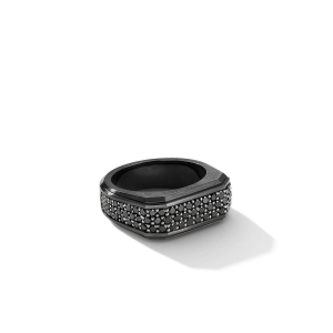 David Yurman Roman Signet Ring in Black Titanium with Pave Black Diamonds, Size: 10 DY Bailey's Fine Jewelry