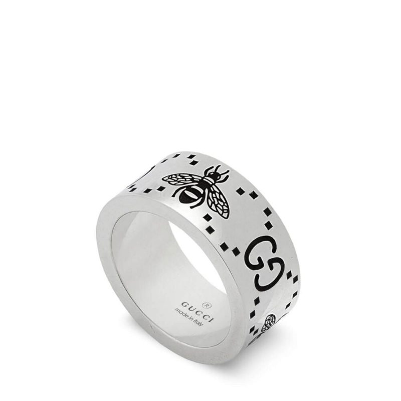 Gucci 9MM Silver Signature Bee and Double G Ring