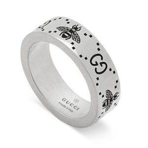Gucci 6MM Silver Signature Bee and Double G Ring Bands Bailey's Fine Jewelry
