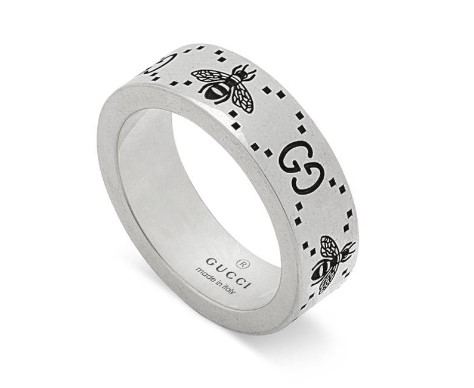 Gucci 6MM Silver Signature Bee and Double G Ring