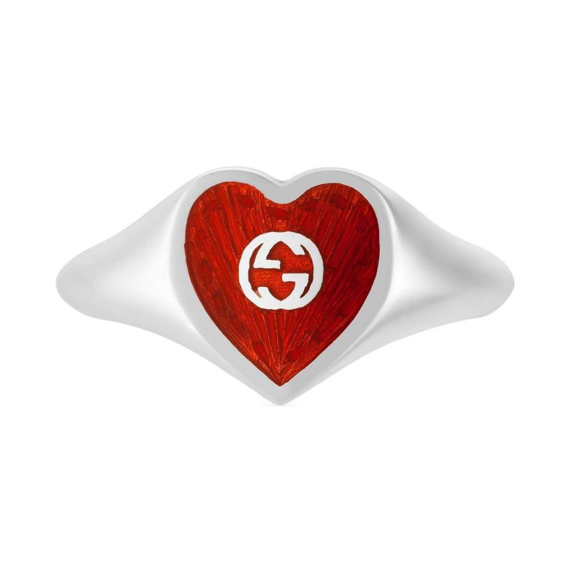 Gucci Silver and Red Enamel Heart Ring
