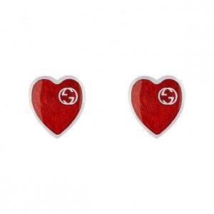Gucci Silver and Red Enamel Heart Earrings Earrings Bailey's Fine Jewelry