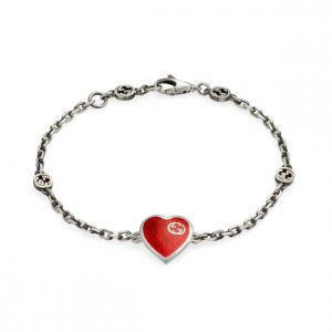 Gucci Silver and Red Enamel Heart Bracelet