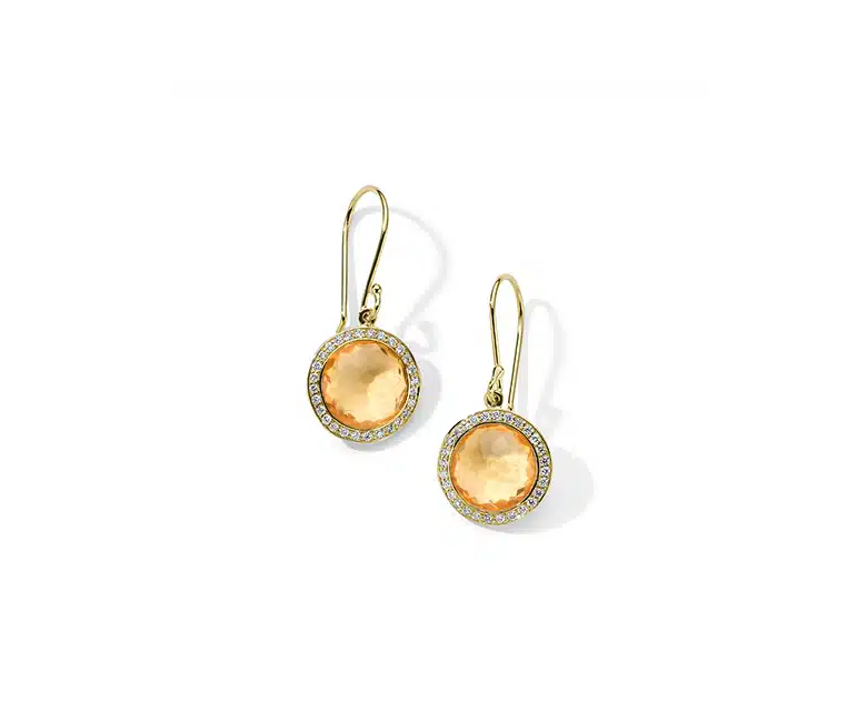 Ippolita Lollipop Honey Citrine and Diamond Mini Drop Earrings in 18K Gold