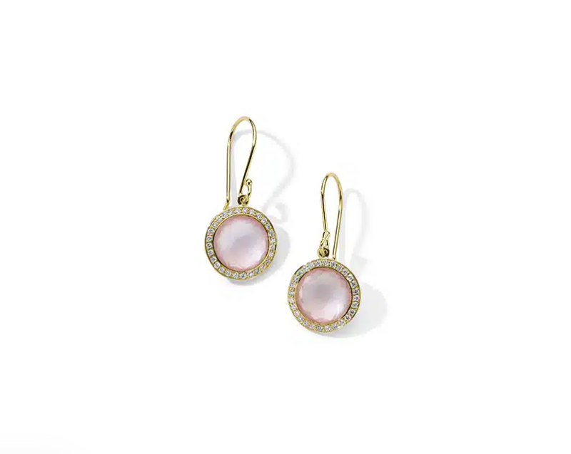 Ippolita Lollipop Rose Quartz and Diamond Mini Drop Earrings in 18K Gold