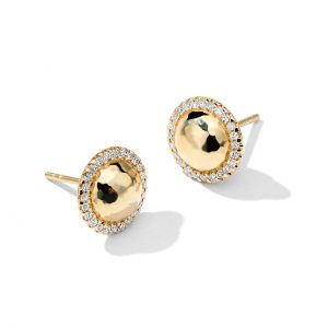 Ippolita Stardust Small Hammered Dome Earrings with Diamonds in 18K Gold