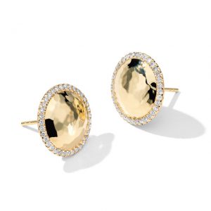 Ippolita Stardust Medium Hammered Dome Earrings with Diamonds in 18K Gold
