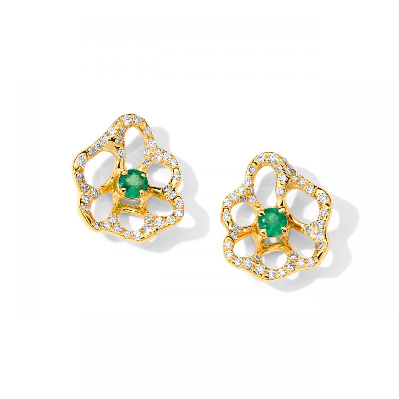 Ippolita Stardust Mini Flora Emerald and Diamond Stud Earrings in 18K Gold