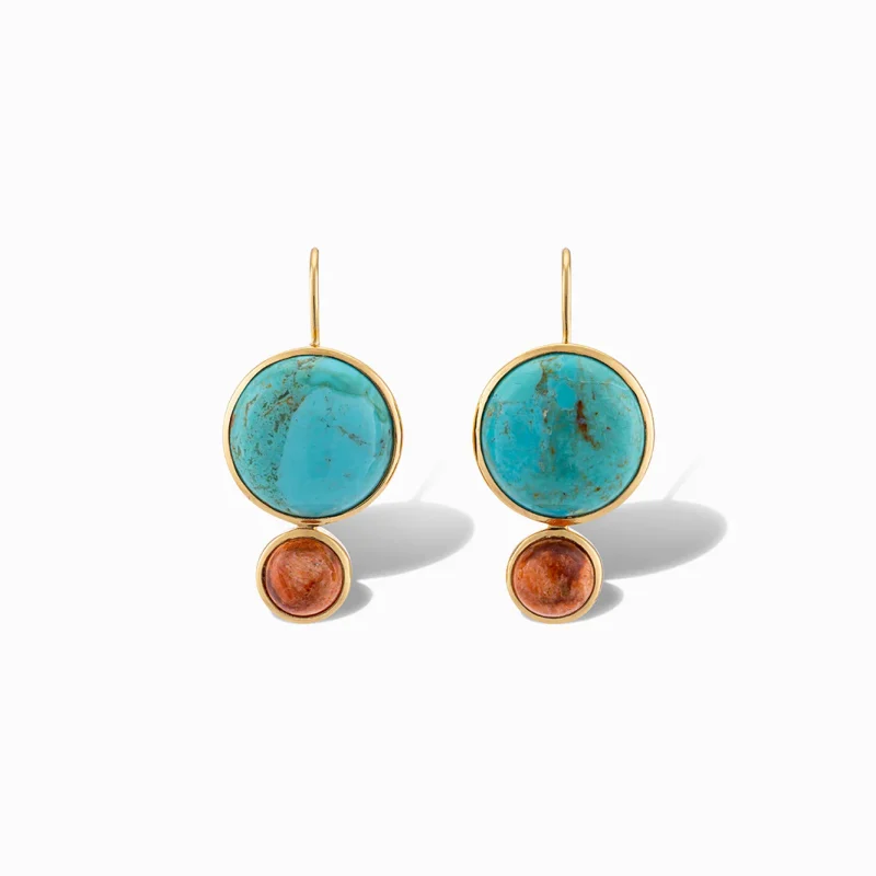 Laura Foote Color Block Drop Earrings in Mohave Turquoise and Sponges Coral