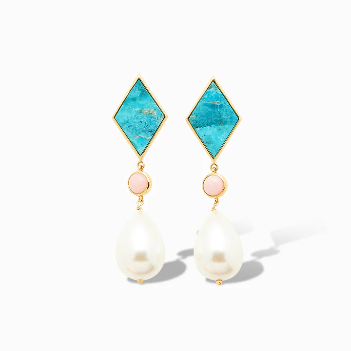 Laura Foote Diamonds Cold Drop Earrings in Mohave Turquoise and Pink Opal