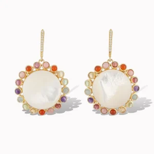 Laura Foote Pave and Rainbow Mother of Pearl Drop Earrings Dangle/Drop Earrings Bailey's Fine Jewelry