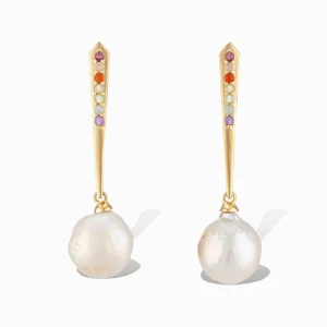 Laura Foote Rainbow Pave & Pearl Drop Earrings Dangle/Drop Earrings Bailey's Fine Jewelry