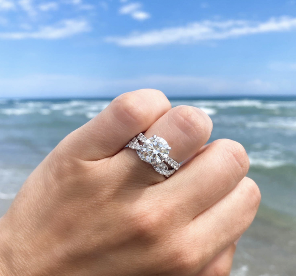 Diamond Engagement Ring being worn at the beach