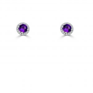 February Birthstone Diamond Halo Gold Stud Earrings Earrings Bailey's Fine Jewelry