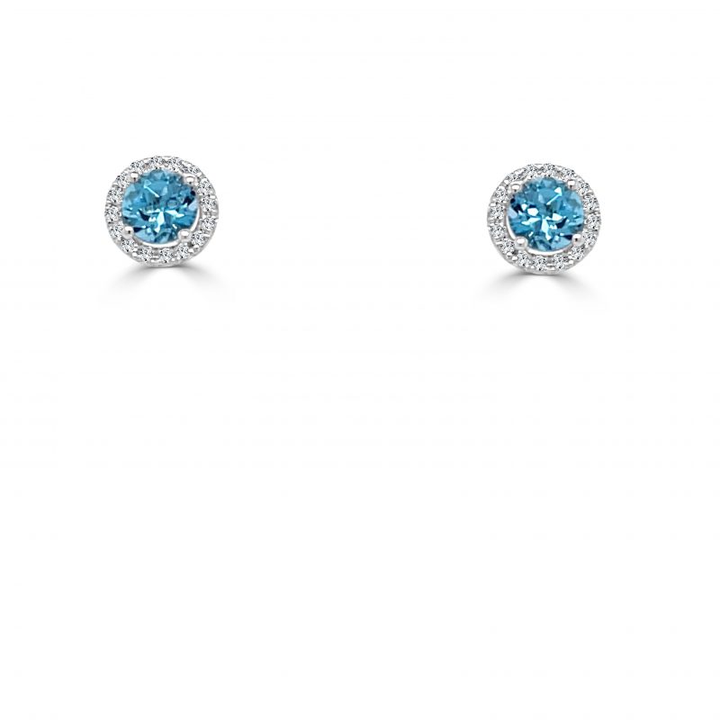 December Birthstone Diamond Halo Gold Stud Earrings