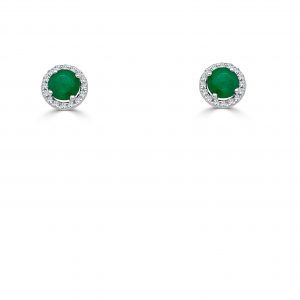 May Birthstone Diamond Halo Gold Stud Earrings Earrings Bailey's Fine Jewelry