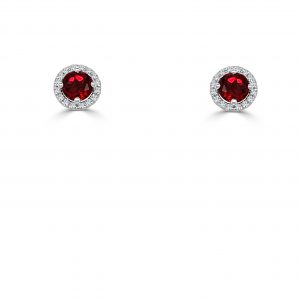 January Birthstone Diamond Halo Gold Stud Earrings Earrings Bailey's Fine Jewelry