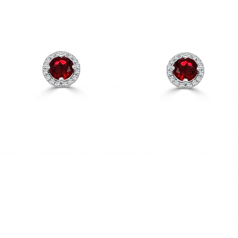 January Birthstone Diamond Halo Gold Stud Earrings