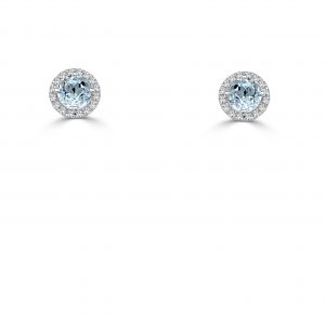 March Birthstone Diamond Halo Gold Stud Earrings Earrings Bailey's Fine Jewelry