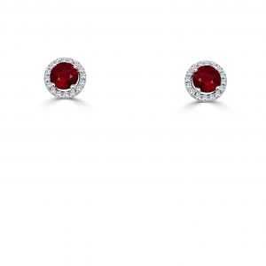 July Birthstone Diamond Halo Gold Stud Earrings Earrings Bailey's Fine Jewelry