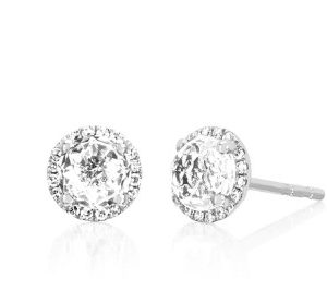 April Birthstone Diamond Halo Gold Stud Earrings Earrings Bailey's Fine Jewelry