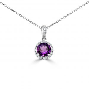 February Birthstone Diamond Halo Gold Pendant Necklace Necklaces & Pendants Bailey's Fine Jewelry