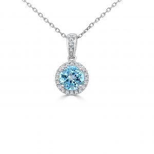 December Birthstone Diamond Halo Gold Pendant Necklace Necklaces & Pendants Bailey's Fine Jewelry